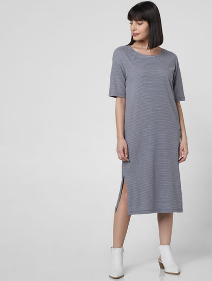 Grey Striped T-shirt Dress