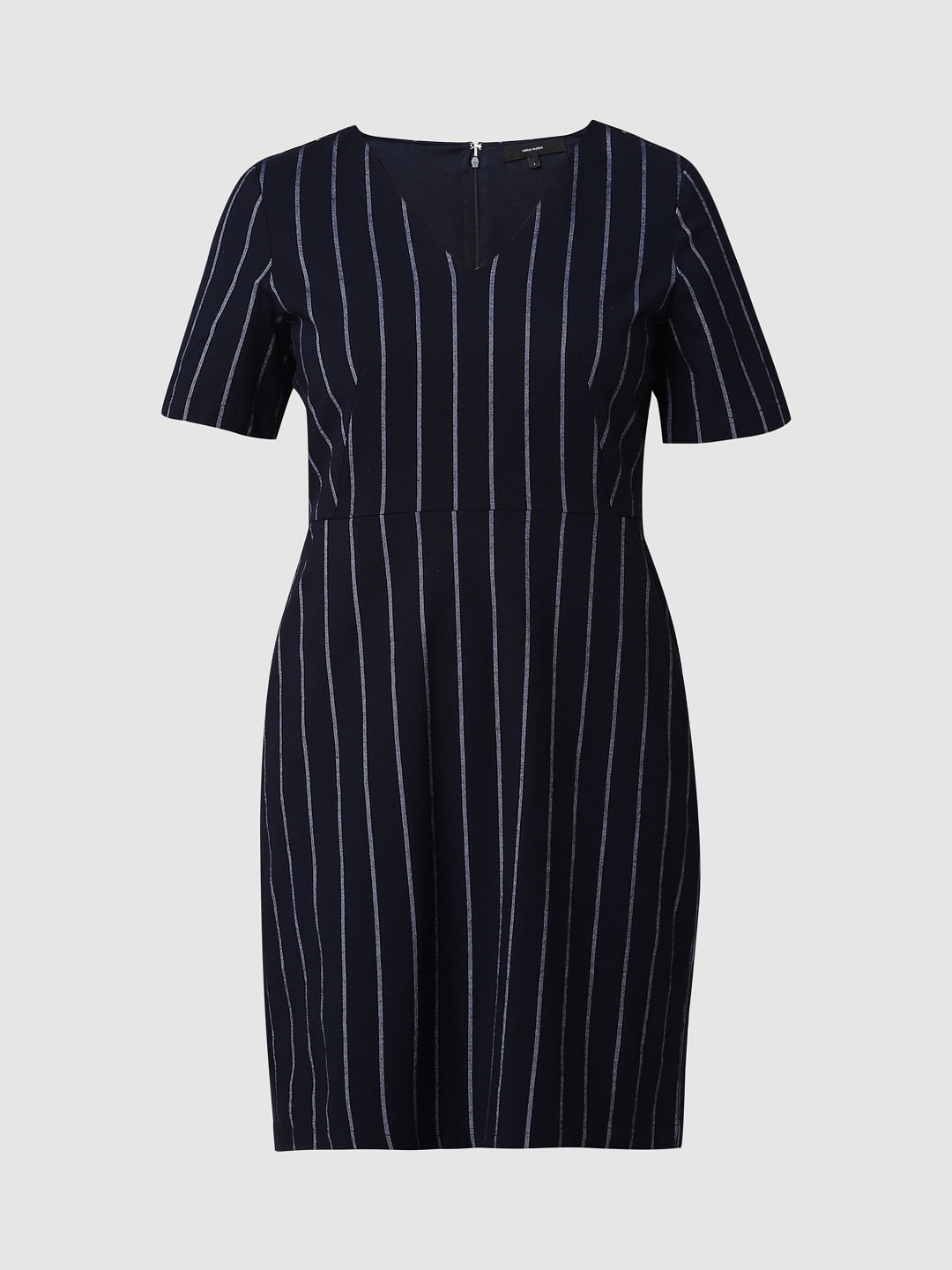 navy blue pinstripe dress