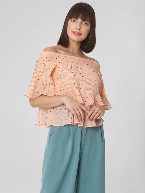 Pink Pleated Off-Shoulder Top