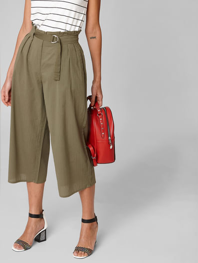 Olive High Rise Belted Pants