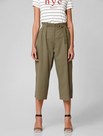 Olive High Rise Belted Pants