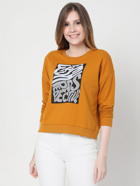 Orange Graphic Print Sweatshirt