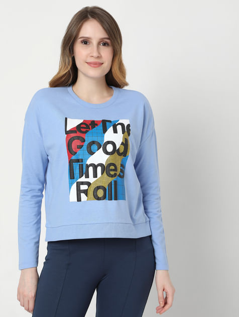 Blue Graphic Print Sweatshirt