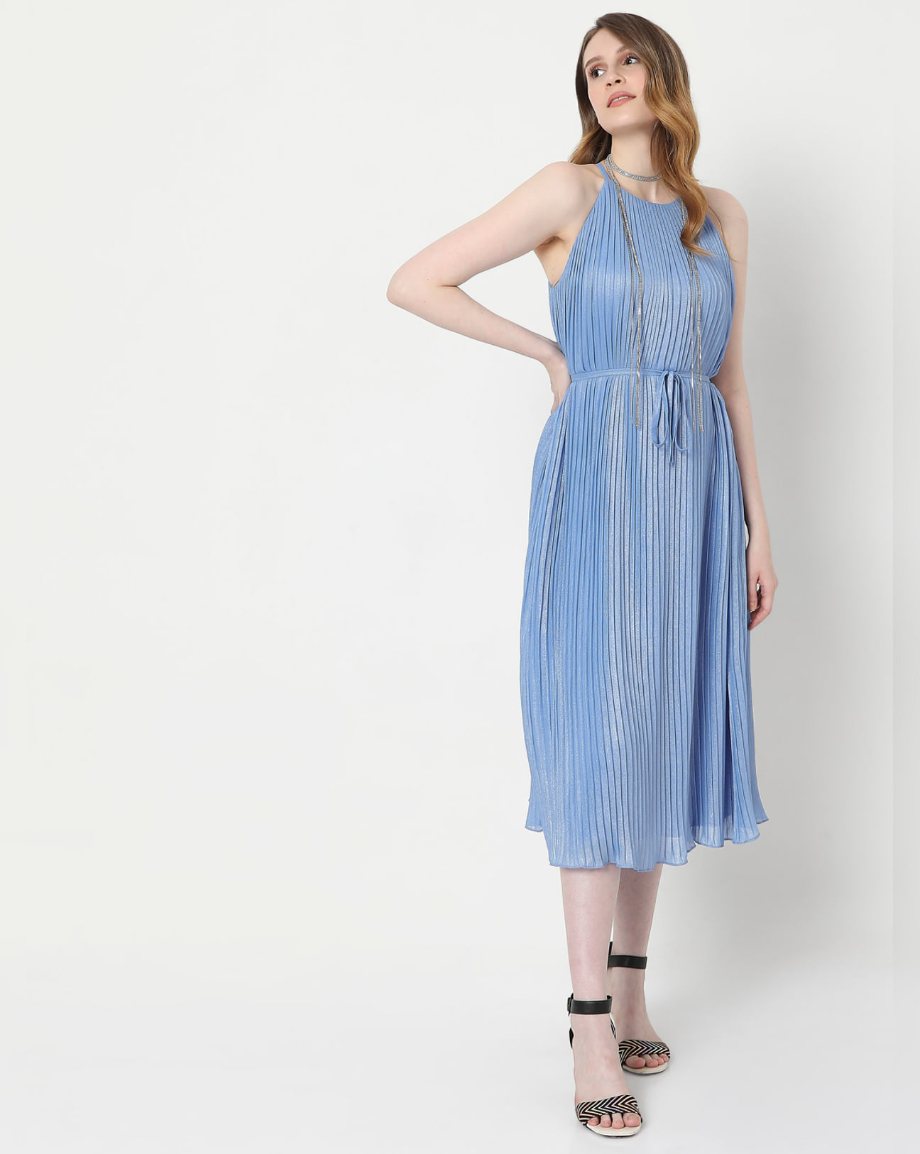 Midi Dress for Women - Buy Blue Pleated Midi Online In India.