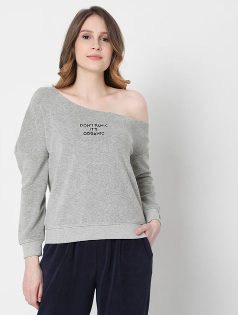 Grey One Shoulder Sweatshirt