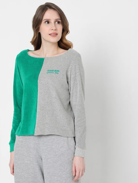 Grey & Green Colourblocked Sweatshirt