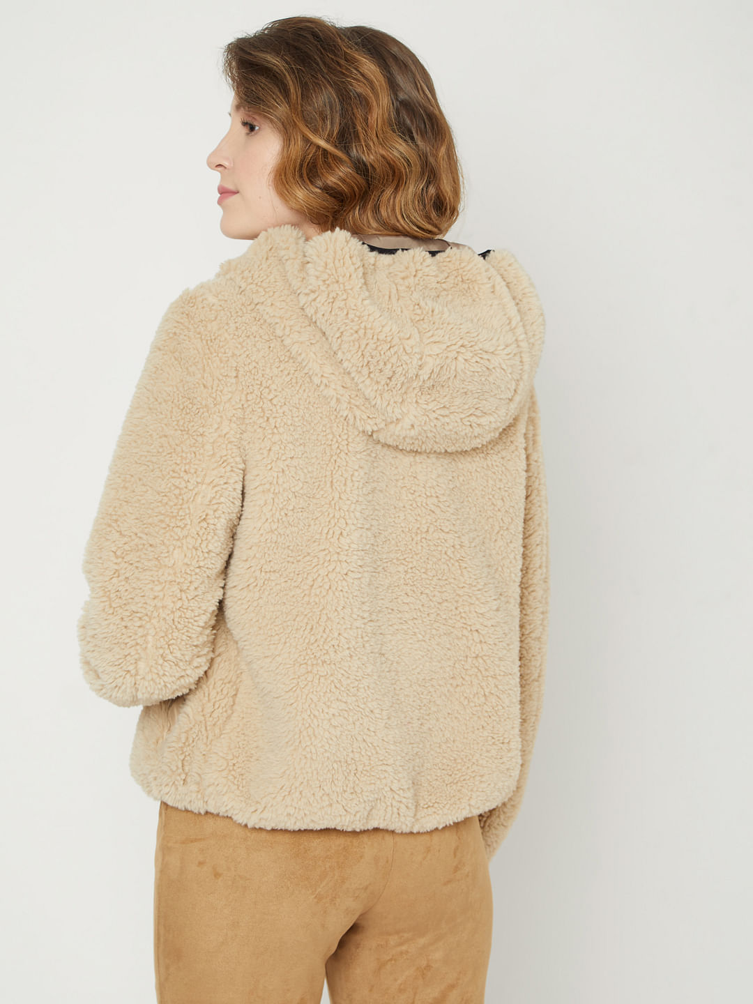 beige short teddy coat