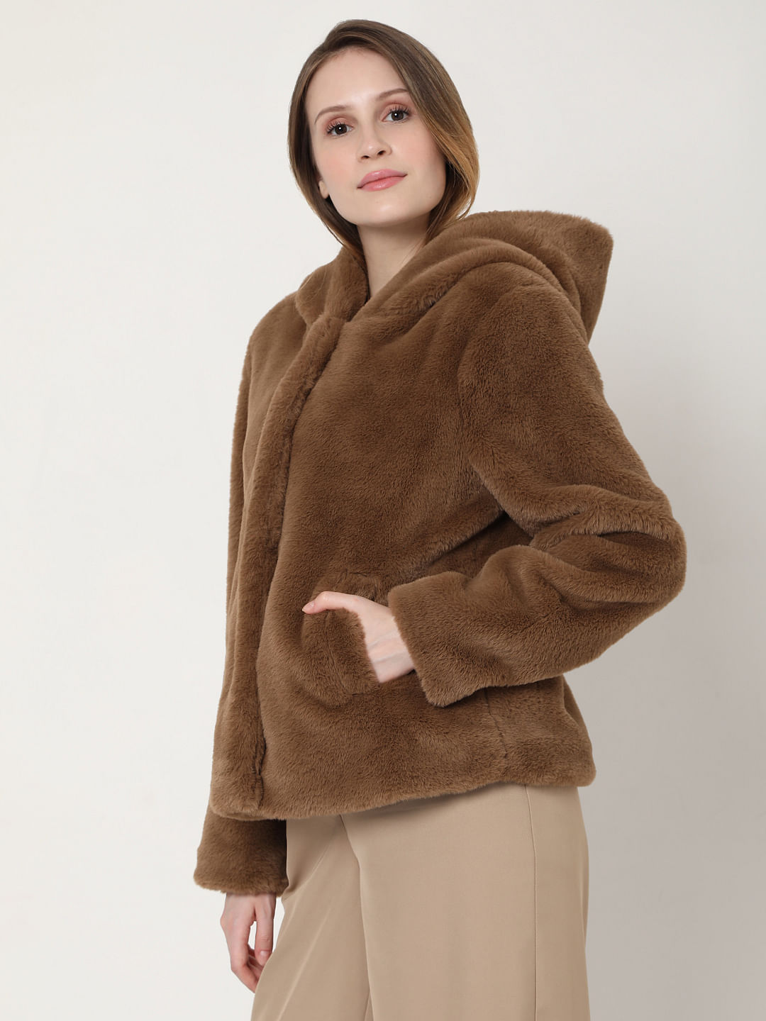 fake fur jacket with hood