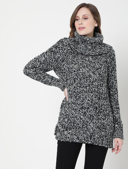 Black Cowl Neck Long Sweater
