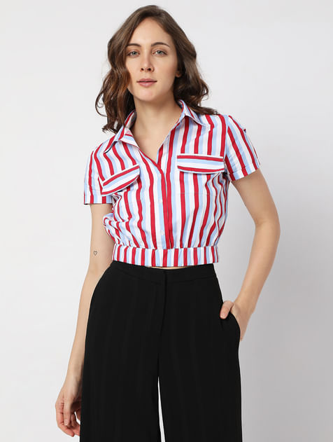 Red Striped Cropped Shirt