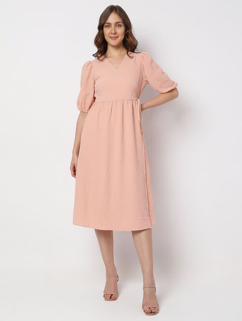 Dull Pink Textured Midi Dress