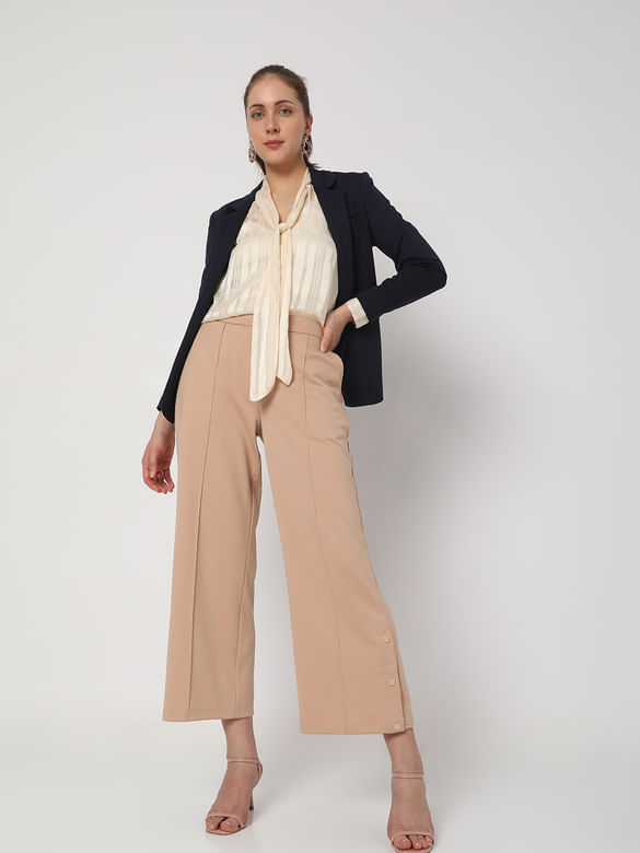 Brown Mid Rise Flared Pants