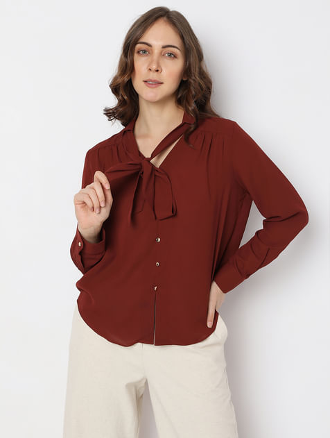 Brick Red Front Tie-up Shirt
