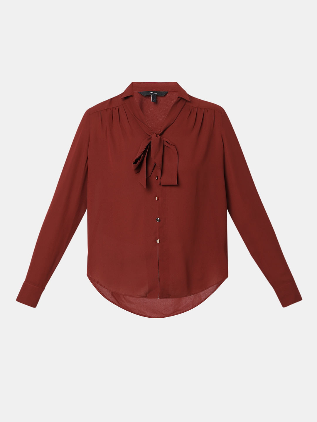 Buy Brick Red Front Tie-Up Shirt For Women Online in India