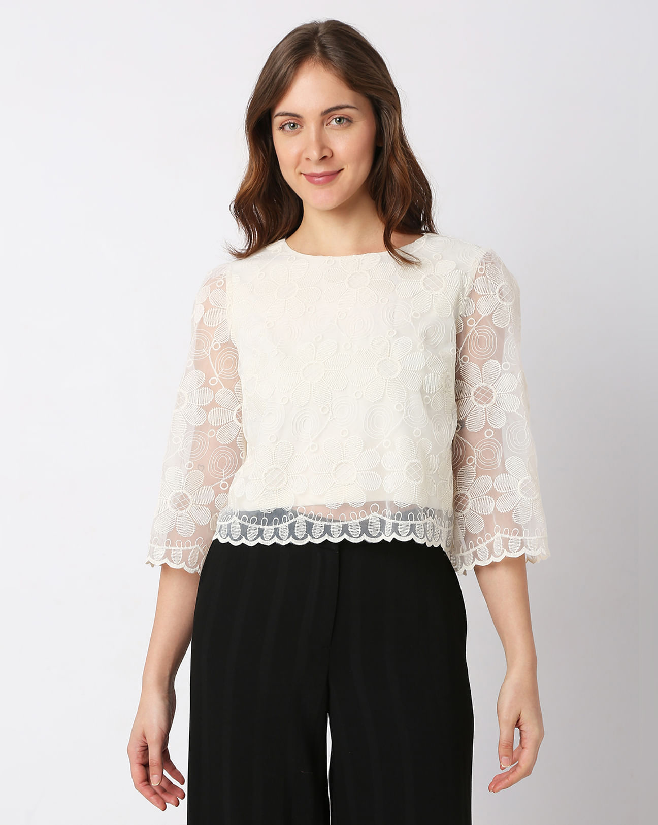 Buy Beige Embroidered Lace Top Women Online in India | VeroModa