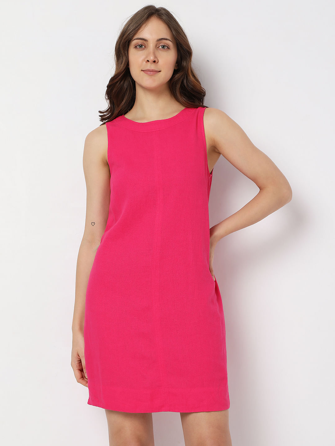 Pink linen 2025 shift dress