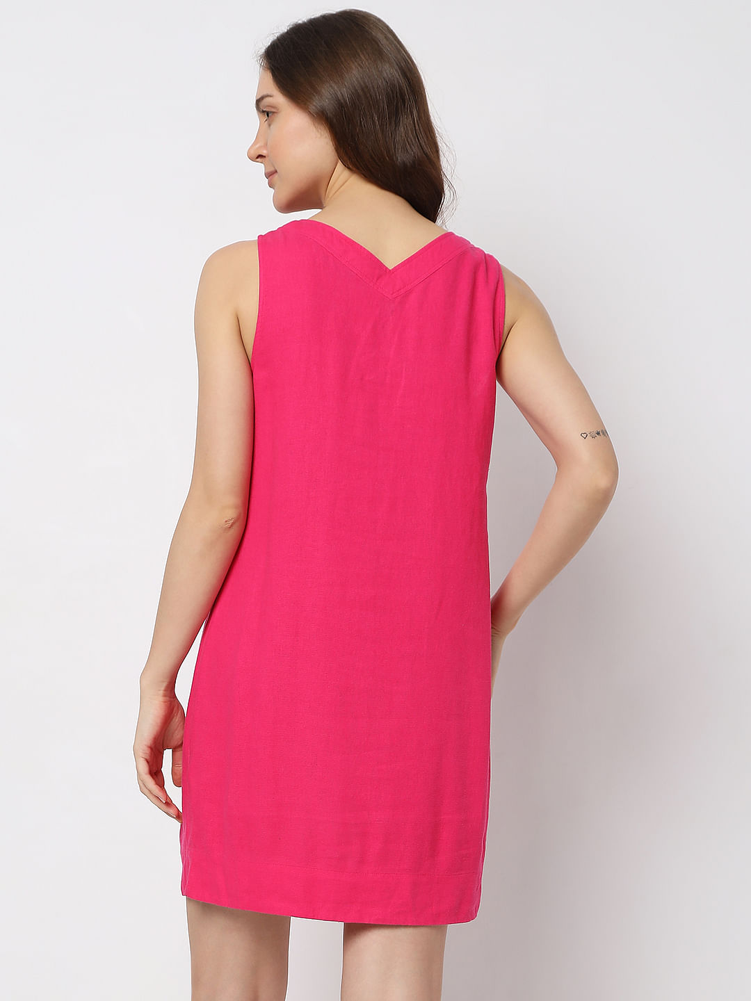 Pink linen sale shift dress