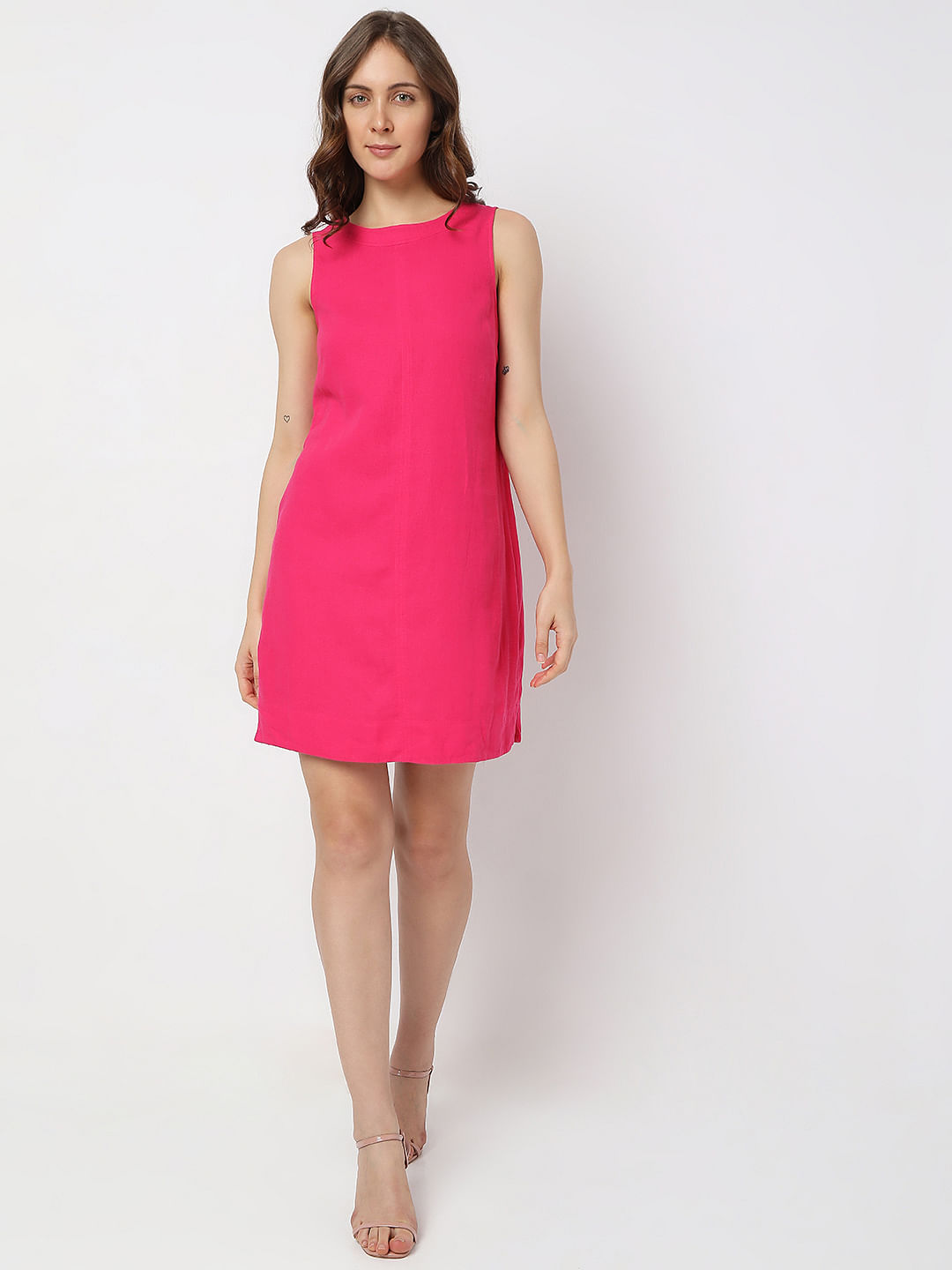 Pink linen cheap shift dress