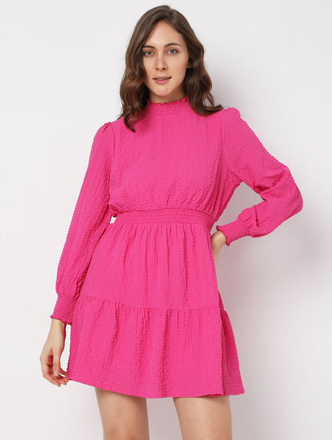 Bold Pink High Neck Mini Dress