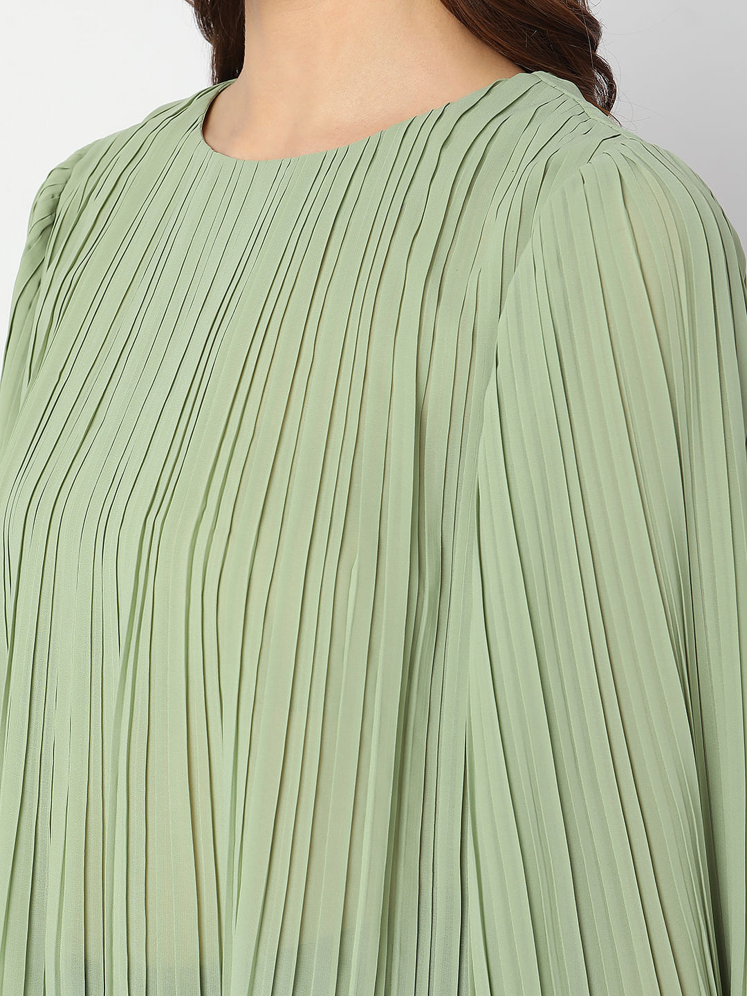 Green Pleated Flared Sleeves Top