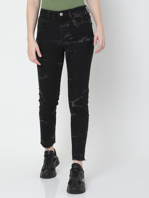 Black Self-Print Jade Straight Fit Jeans