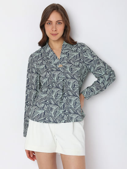 Green Abstract Leaf Print Top