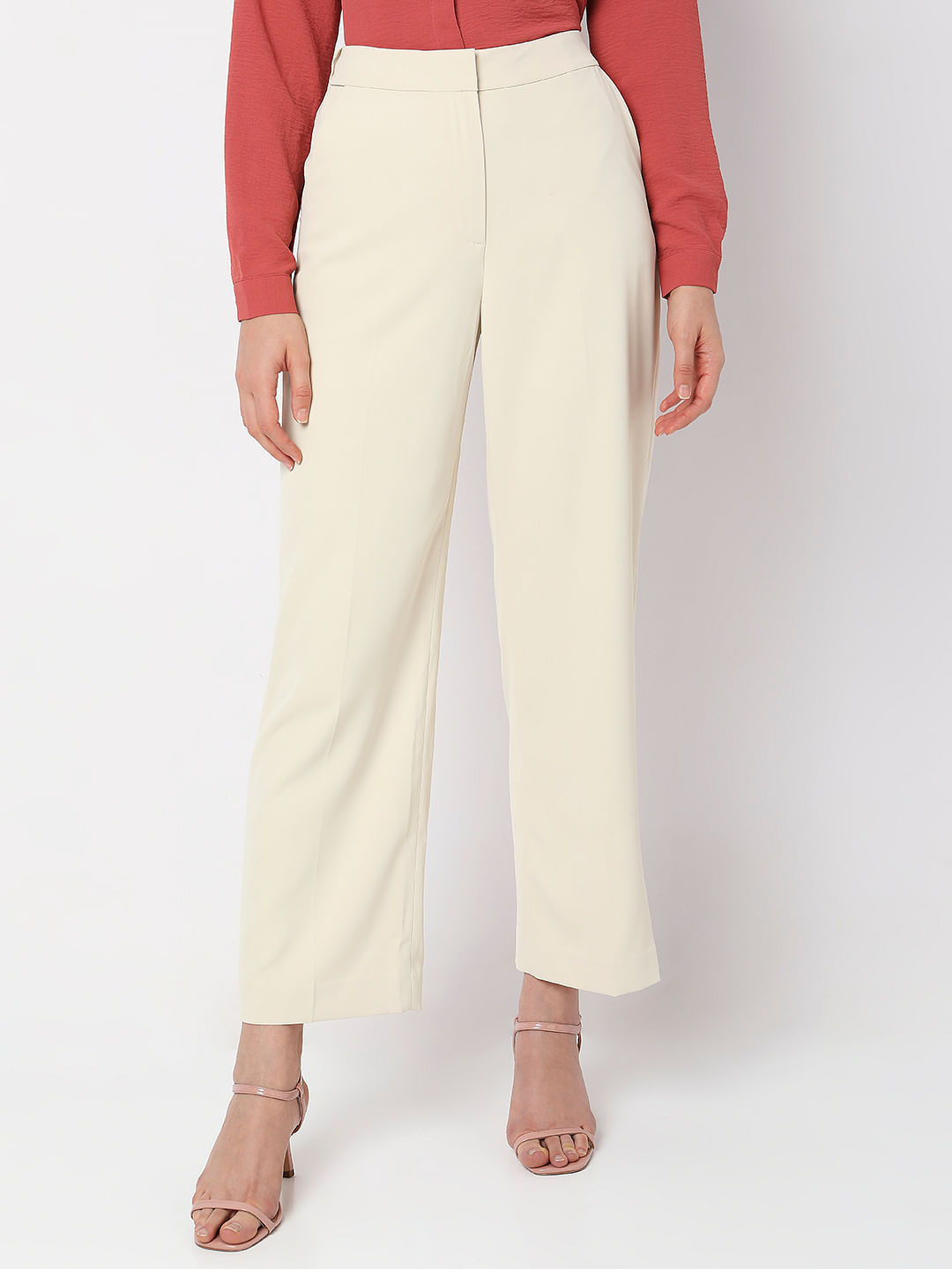 KASSUALLY Trousers and Pants  Buy KASSUALLY White High Waist Flared  Parallel Trouser Online  Nykaa Fashion