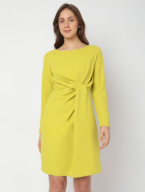 Lemon Yellow Twist Knot Shift Dress