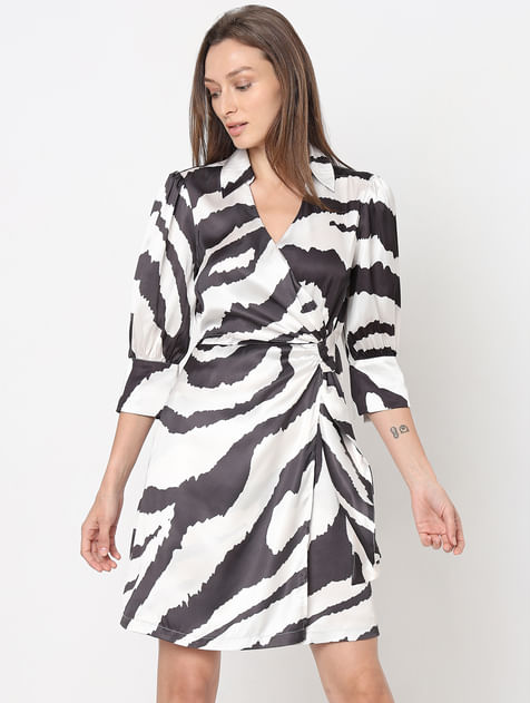 Black Zebra Print Shirt Dress