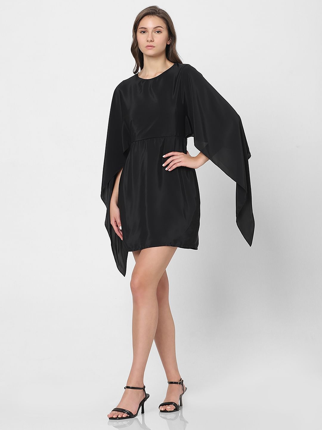 Black Satin Fit Flare Dress