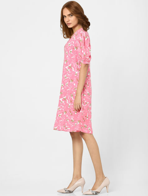 Pink All Over Print Shift Dress