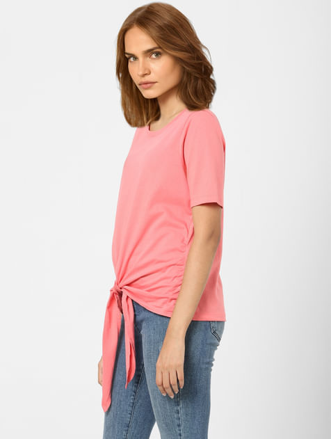 Pink Front Knot T-shirt