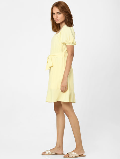 Yellow Tie-Up Fit & Flare Dress