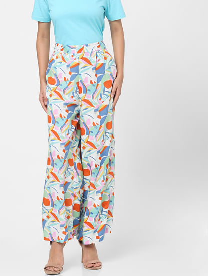 Multi-Coloured Mid Rise Floral Print Trousers