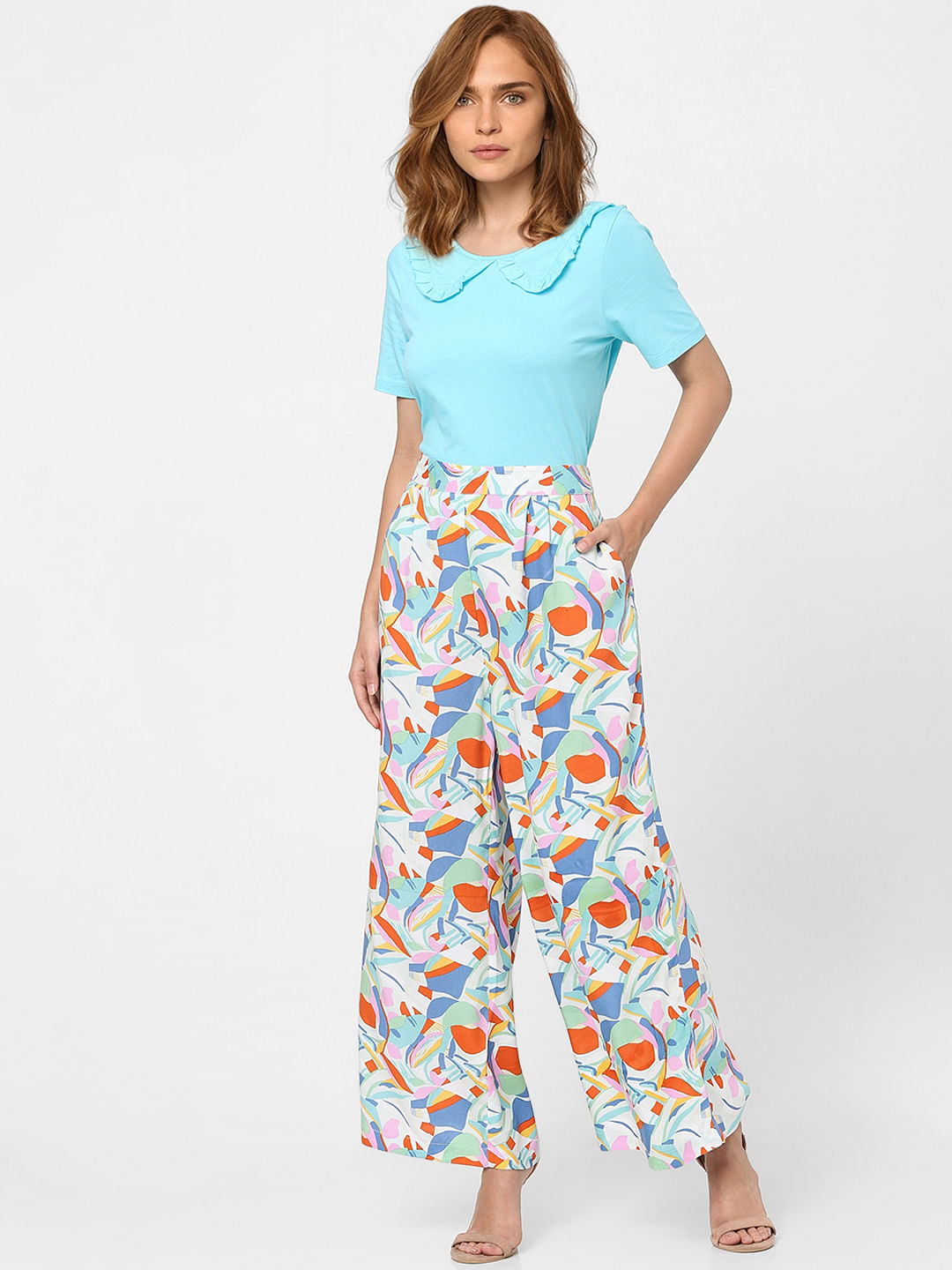 Buy Marks & Spencer Women White & Blue Floral Print Trousers - Trousers for  Women 13940736 | Myntra