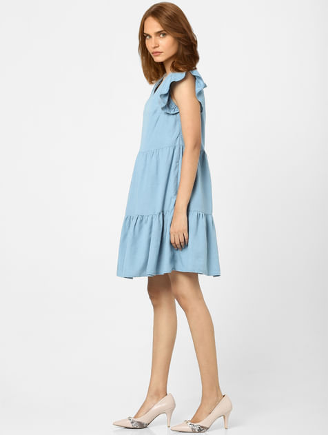 Blue Tiered Mini Dress