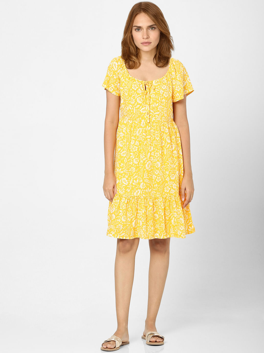 Buy Yellow Floral Wrap Dress for Women Online
