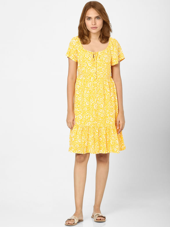 Yellow Floral Print Shift Dress