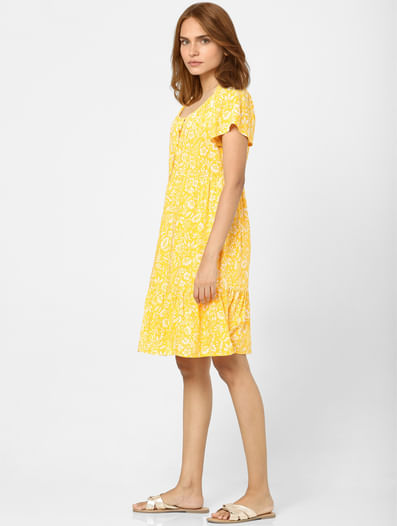 Yellow Floral Print Shift Dress