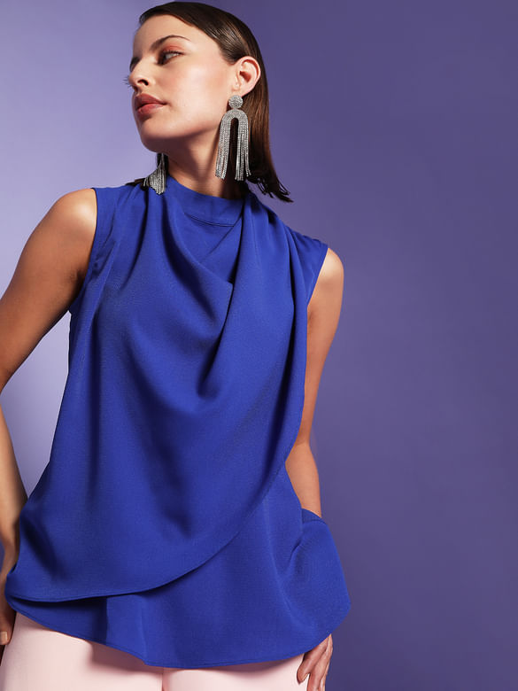 MARQUEE Blue Draped Top