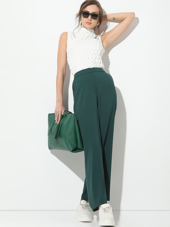 Teal High Rise Straight Fit Pants