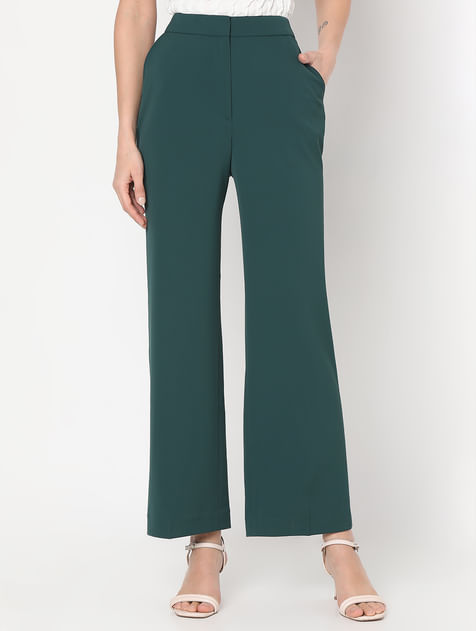 Teal High Rise Straight Fit Pants