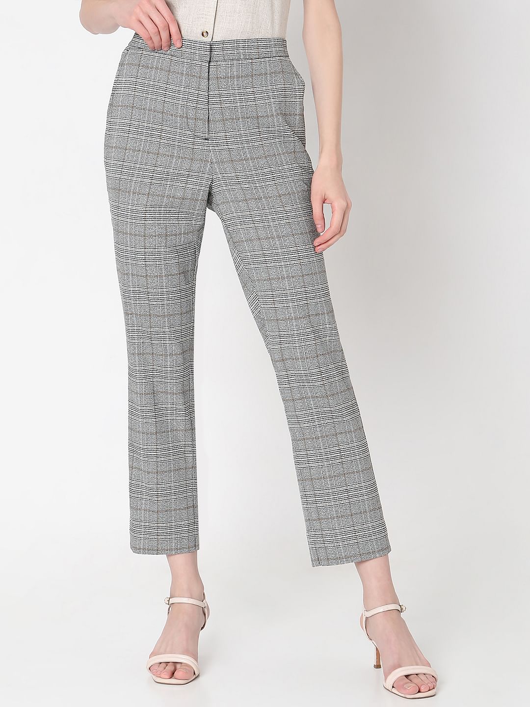 Grey Check Trousers Women | ShopStyle AU