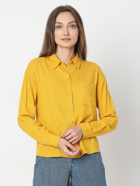 Yellow Linen Regular Fit Shirt