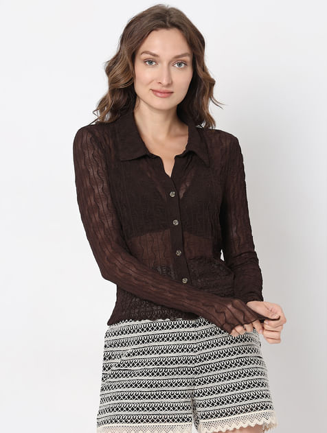 Dark Brown Sheer Knit Shirt
