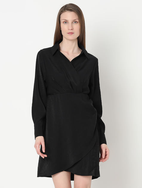 Black Asymmetric Shirt Dress