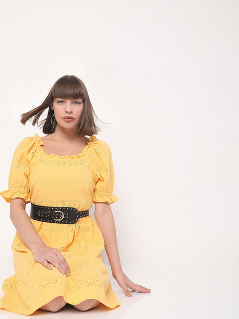 Yellow Schiffli Dress
