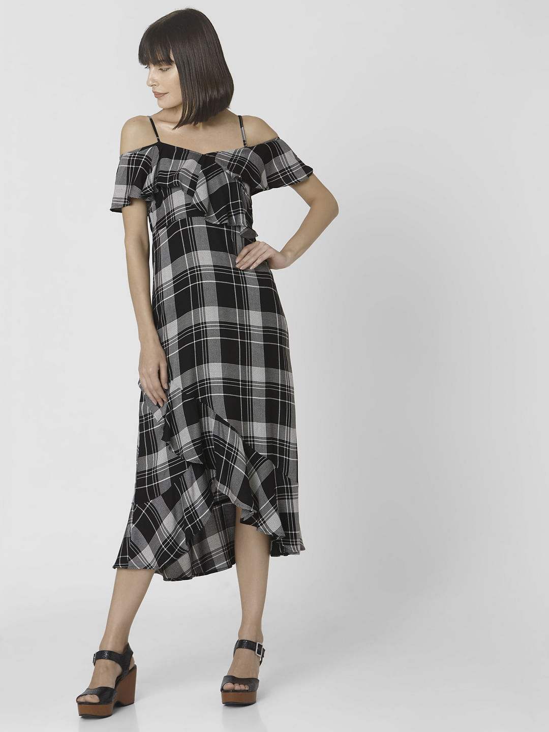 black check midi dress