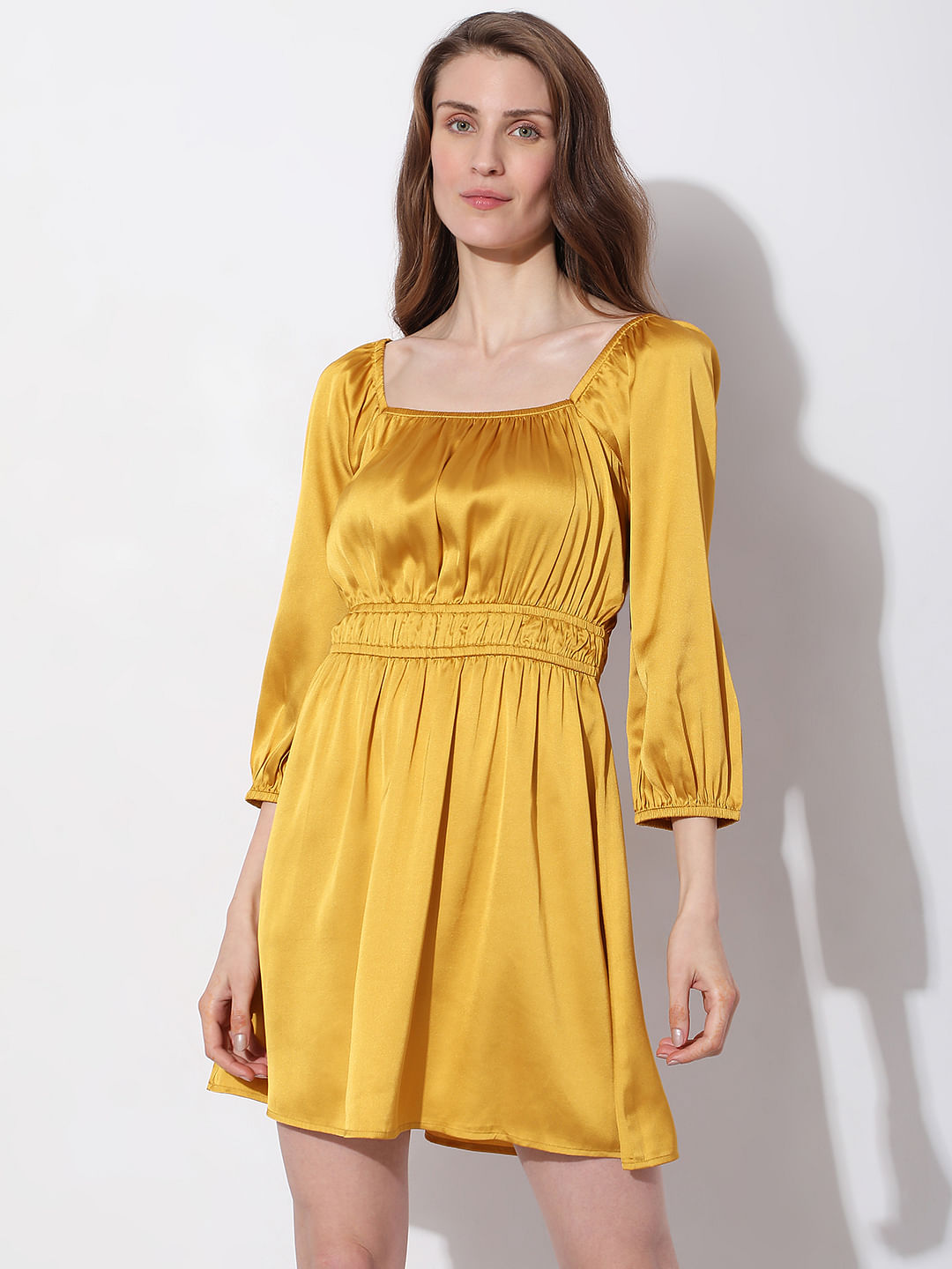 Gold fit outlet and flare dress