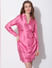 Pink Satin Wrap Shirt Dress